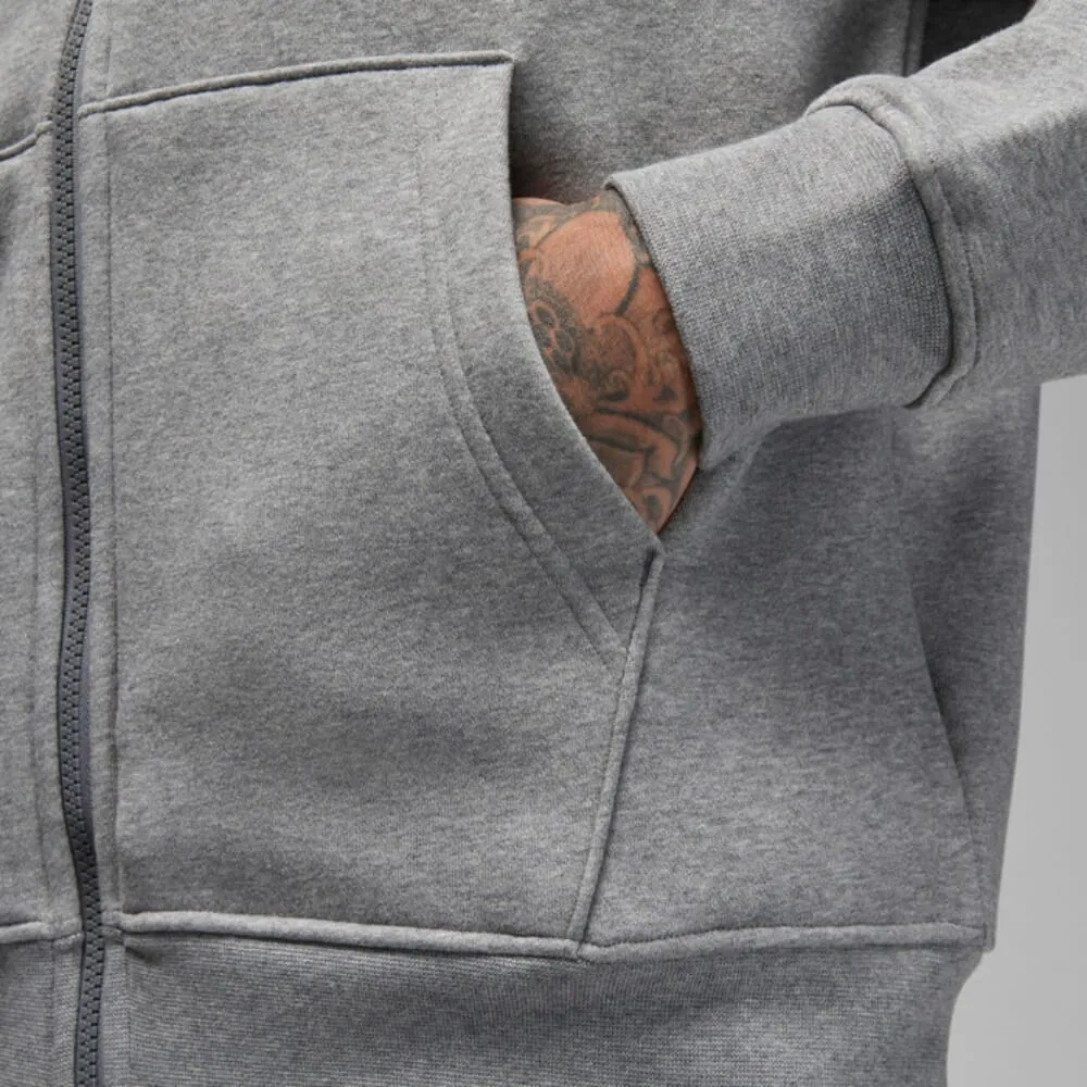 Nike Jordan Brooklyn Fleece Full Zip Hoodie Carbon Heather/White  FJ7771-091 Men's