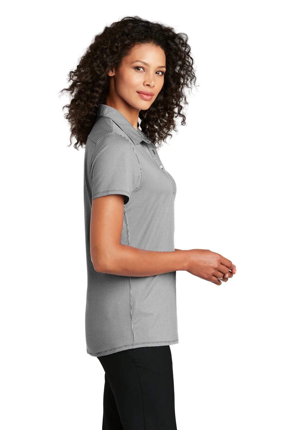 Port Authority Womens Gingham Moisture Wicking Short Sleeve Polo Shirt - Black/White - Closeout