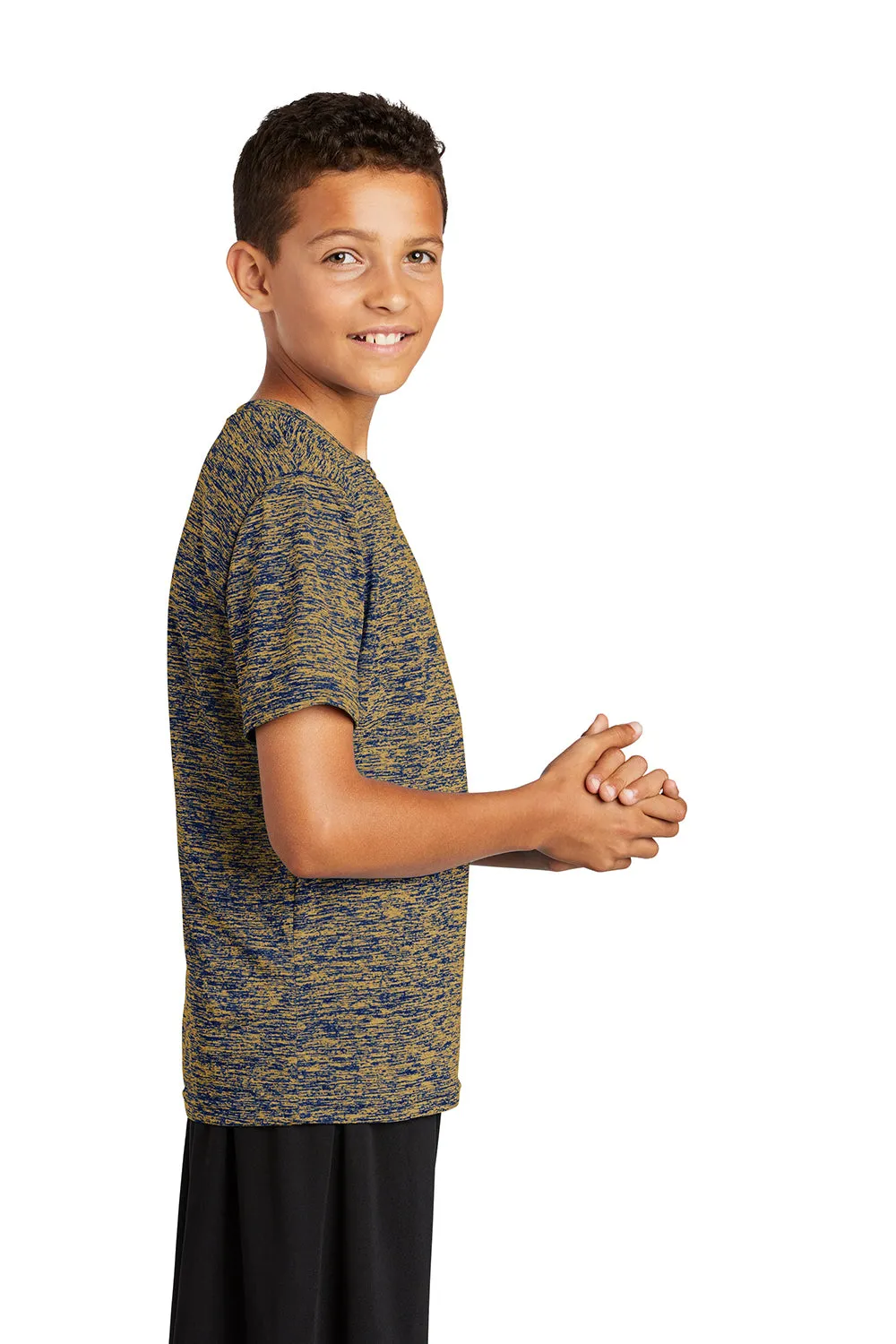Sport-Tek Youth Electric Heather Moisture Wicking Short Sleeve Crewneck T-Shirt - True Royal Blue Gold Electric - Closeout