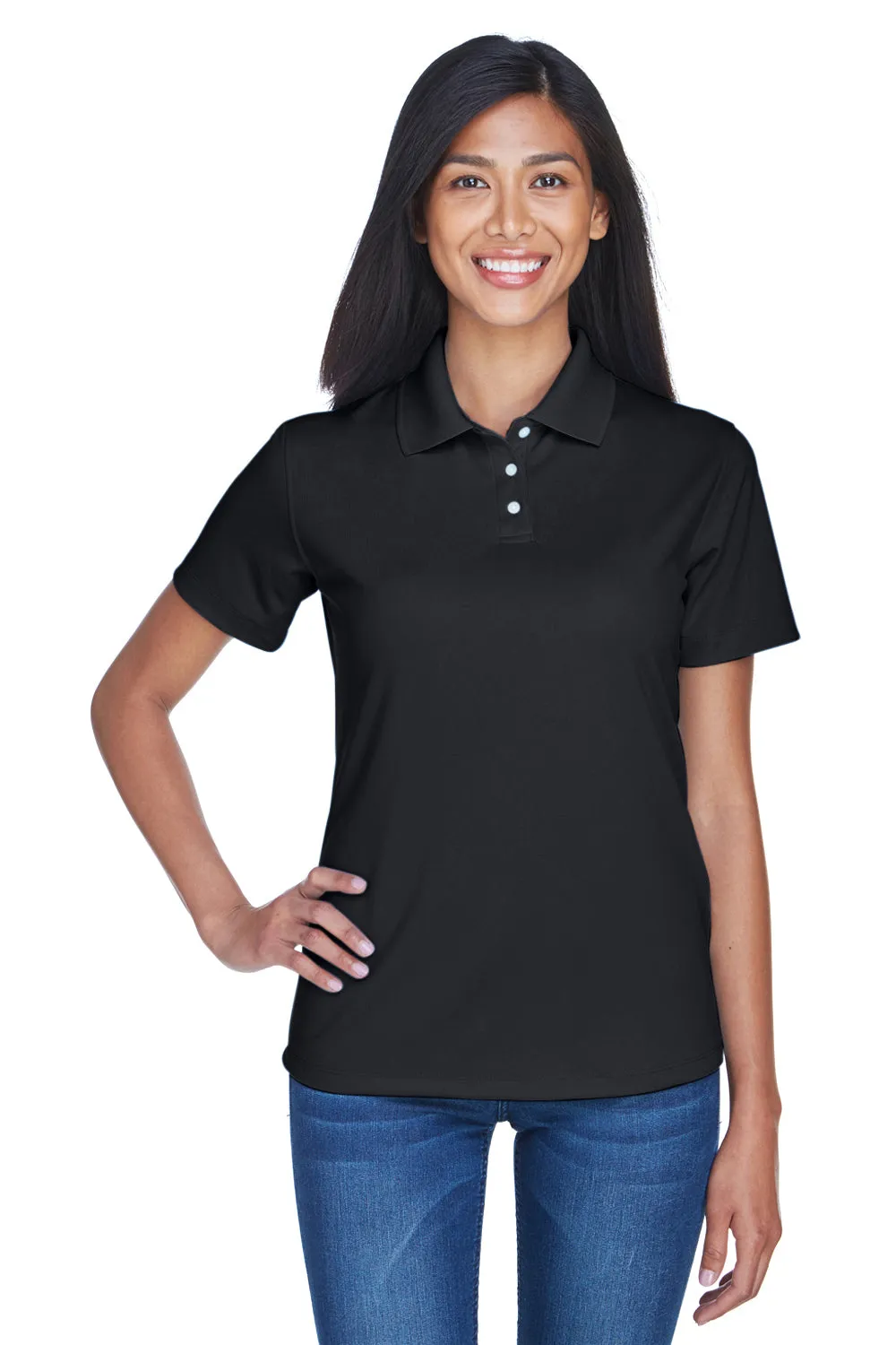 UltraClub Womens Cool & Dry Performance Moisture Wicking Short Sleeve Polo Shirt - Black