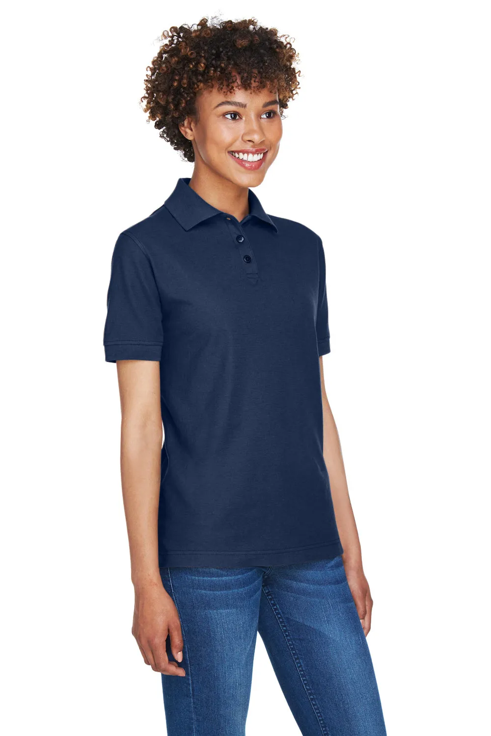 UltraClub Womens Whisper Short Sleeve Polo Shirt - Navy Blue - Closeout