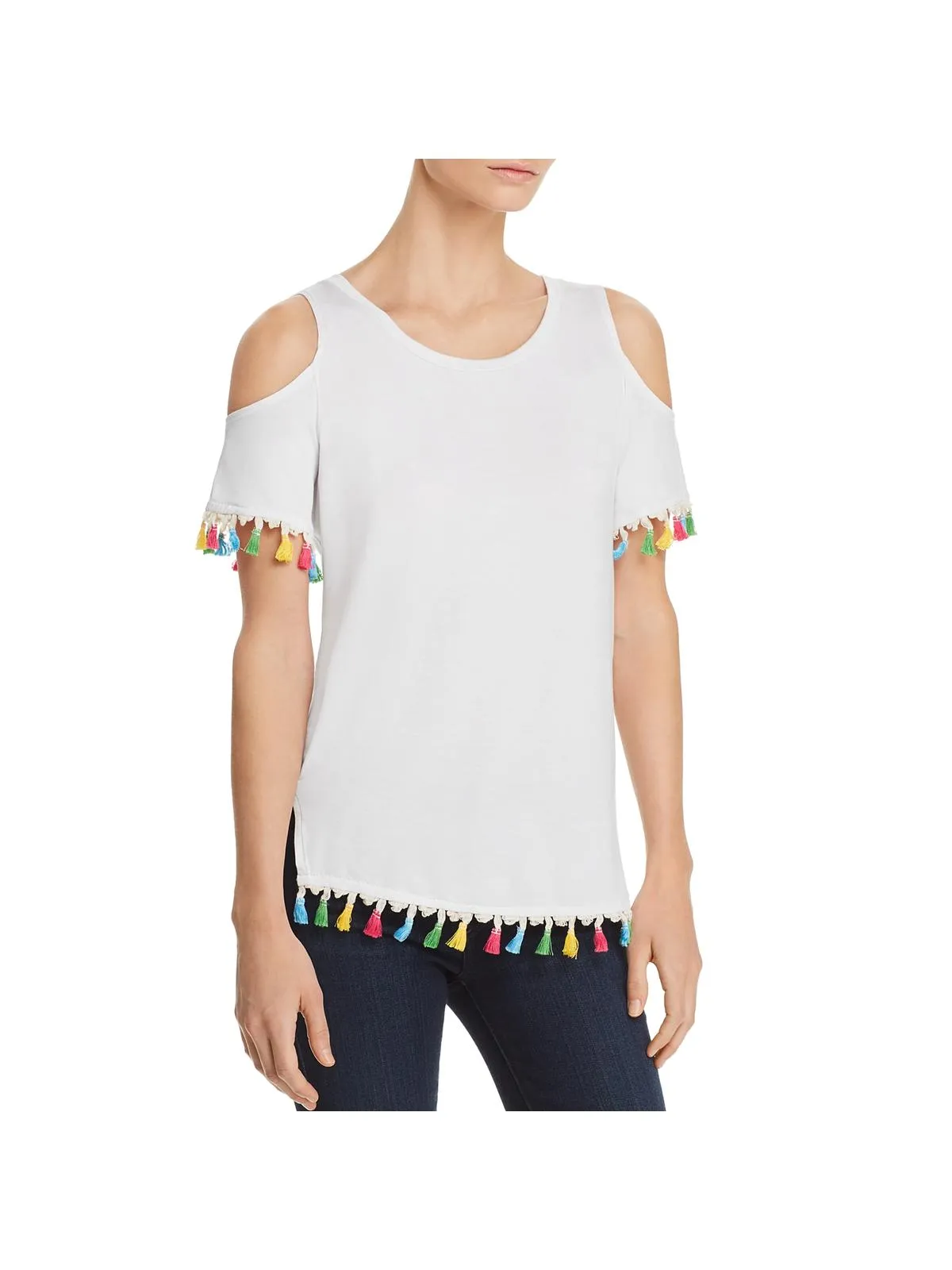 Womens Cold Shoulder Tassel T-Shirt